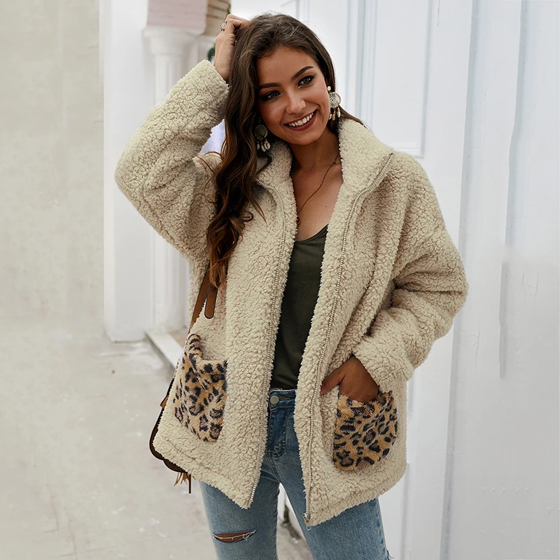 2019 Winter Women Loose Imitation Cardigan Jacket Streetwear Warm Leopard Pattern Thicken Sexy Faux Fur Teddy Coat | Женская одежда