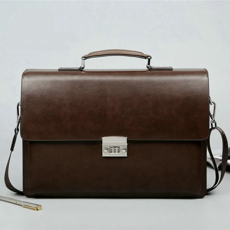 

2019 Business Man Bag Theftproof Lock Cowhide Leather Briefcase For Man Solid Bank OL Mens Briefcase Bag Dress Man Handbag