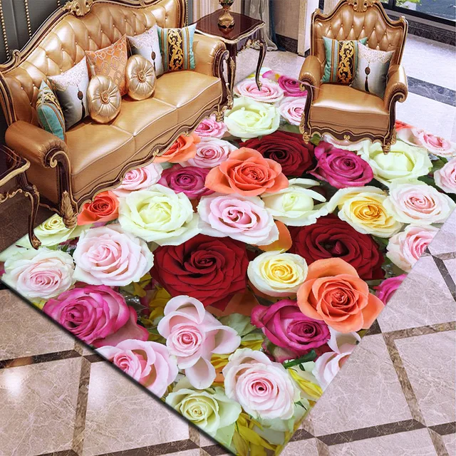 Valentine's Day Series Rose 3D Printing Carpets for Living room Bedroom Area Rugs Hallway Doormat Bathroom Kitchen Anti-Slip Mat 2