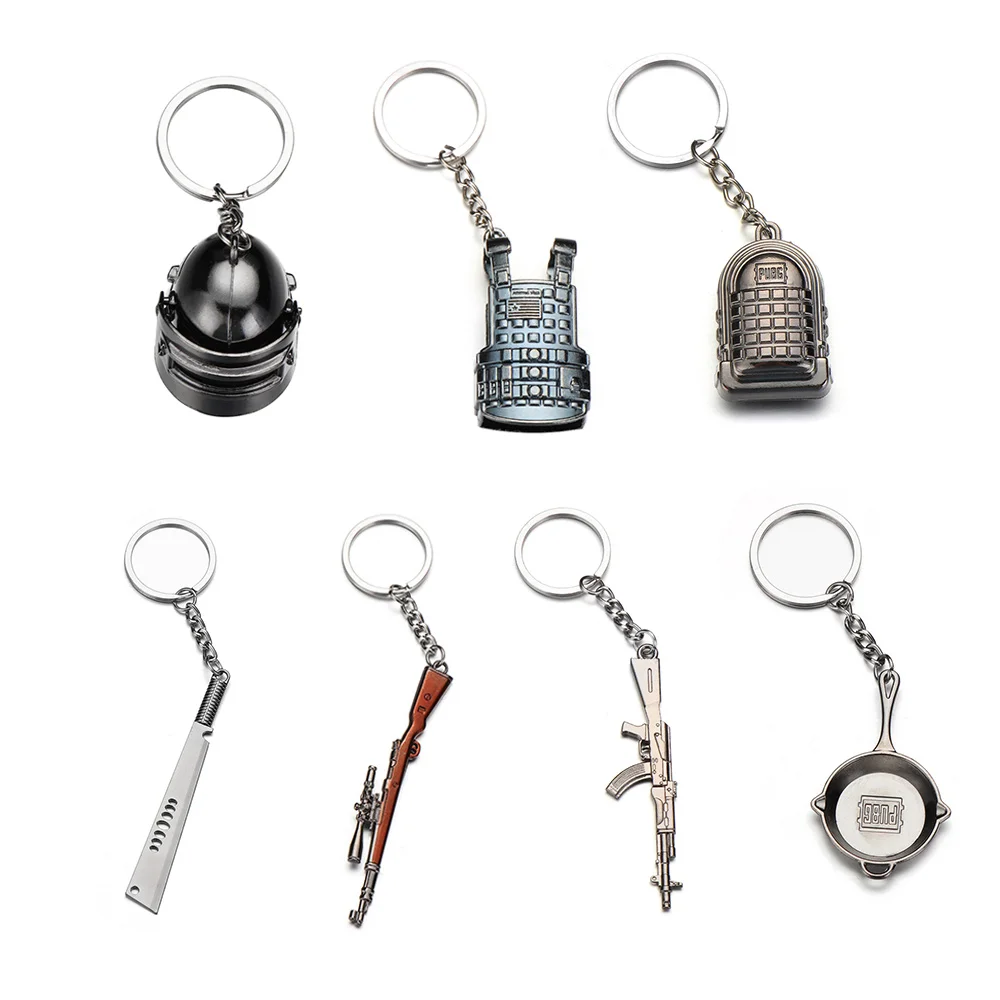 

1 Pcs Funny Simulation Model Copper Keychain Helmet And Guns 98K Game Fans Key Chains Motorcycle Car Key Rings