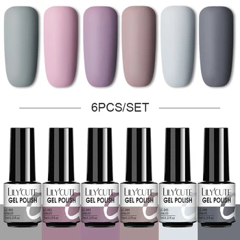 

LILYCUTE 4/6 Set Matte Effect Gel Nail Polish Nude Glitter Gel Top Base Coat Semi Permanent Soak Off Nails Gel Nail Art Varnish
