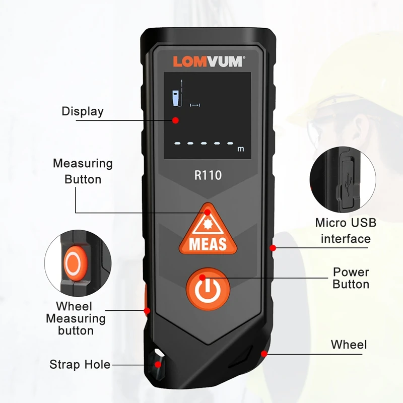 LOMVUM Handheld Mini Laser Rangefinder Distance Meter Laser Level Digital Curved Laser Distance Finder Measure 20M 40M 60M