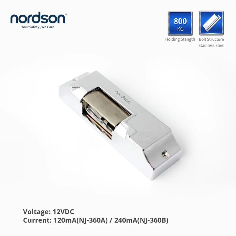 Nordson DC12V Fail-secure/Fail-Safe Тип Нержавеющая сталь поверхностного монтажа Электрический Чеканный замок на дверь сила удержания 800 кг