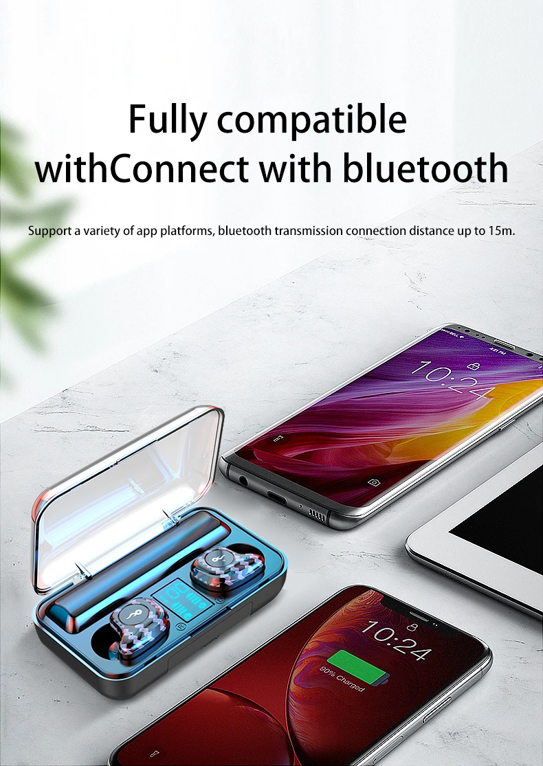 Wierless 9D стерео Bluetooth наушники Шум снижение hd-звонок светодиодный цифровой Дисплей IPX7 Водонепроницаемый Bluetooth гарнитура для мобильного телефона
