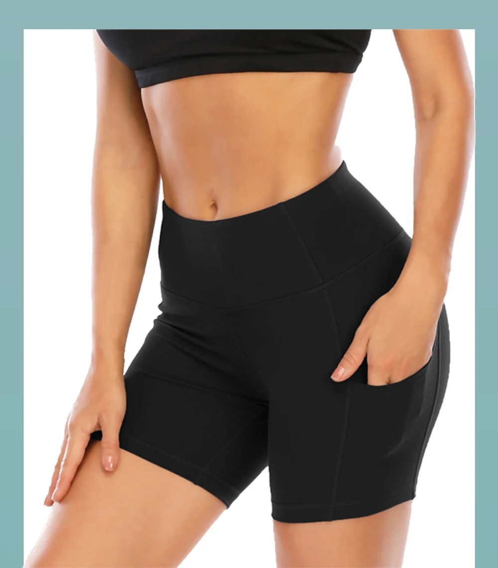 New Gym Jogging Running Shorts Women High Waist Lifting Push Up Tight Sweatpants Pocket Fitness Yoga Pant