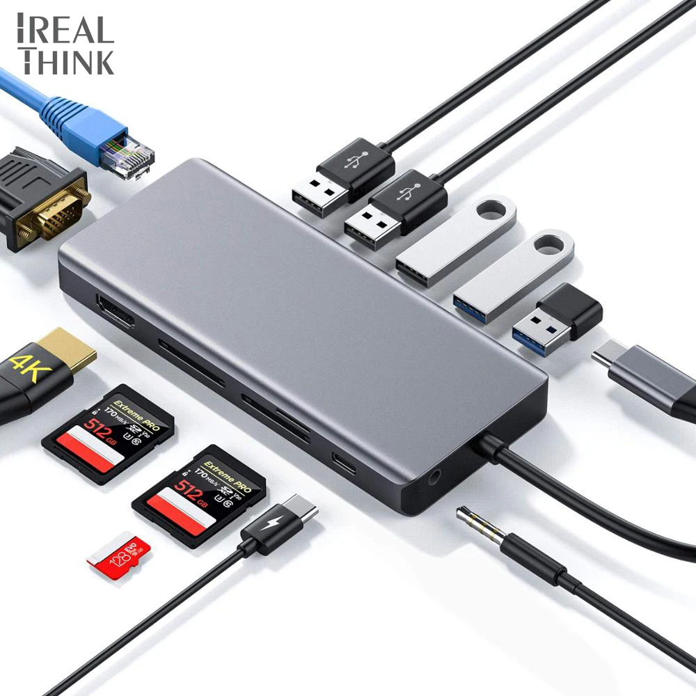 13 em 1 Hub tipo c Irealthink Tipo-c Adaptador Hdmi c Macbook Pro Acessórios Doca Divisor Usb Hub
