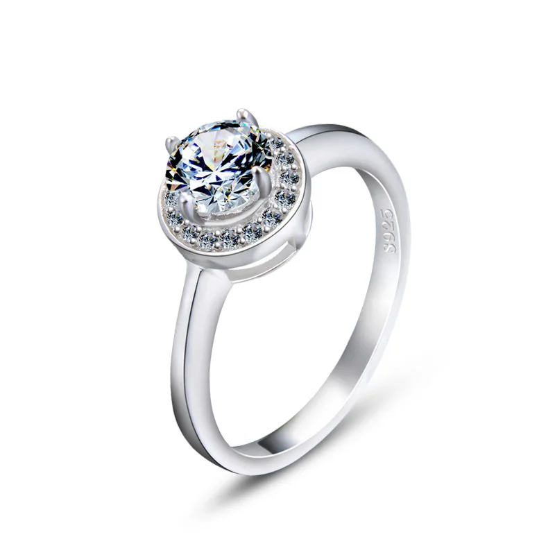 silver Bague Ringen 925 пробы Серебряное кольцо на палец с кристаллами простые круглые обручальные кольца для женщин Оригинальные серебряные ювелирные изделия для помолвки - Цвет камня: silver