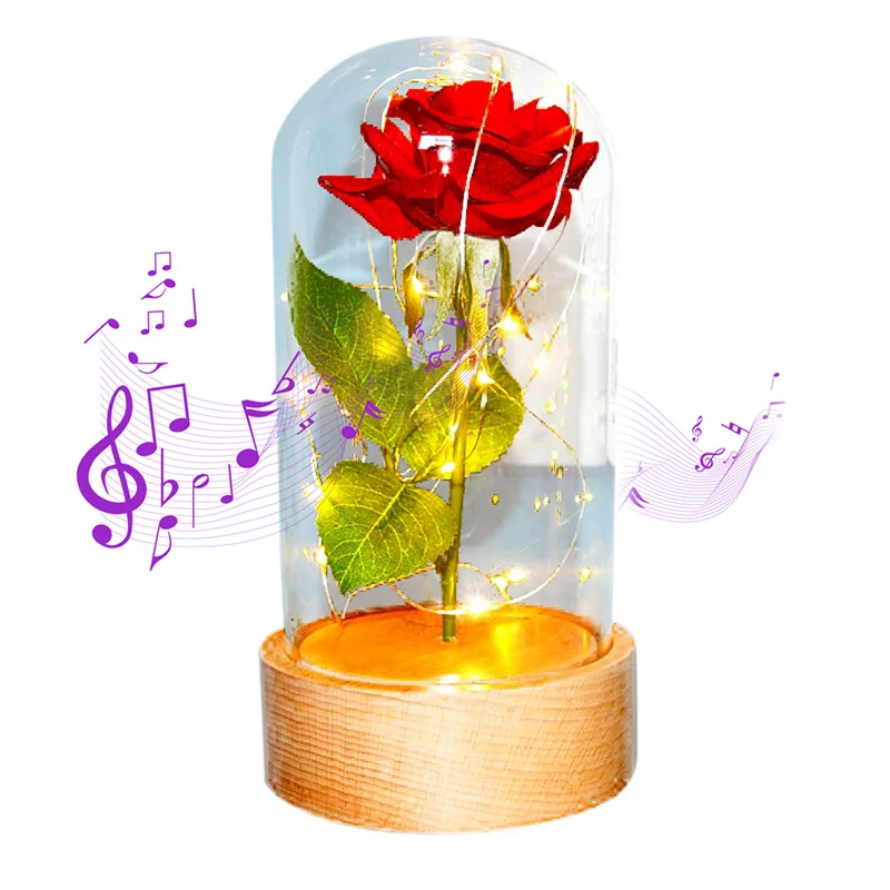 Drop Shipping Beauty and the Beast Red Rose in a Glass Dome with LED Light and Base for Valentine's Mother's Day Gifts Free Ship