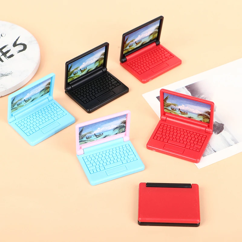 Miniatura para casa de bonecas, móveis para crianças, para computador e notebook, cor aleatória