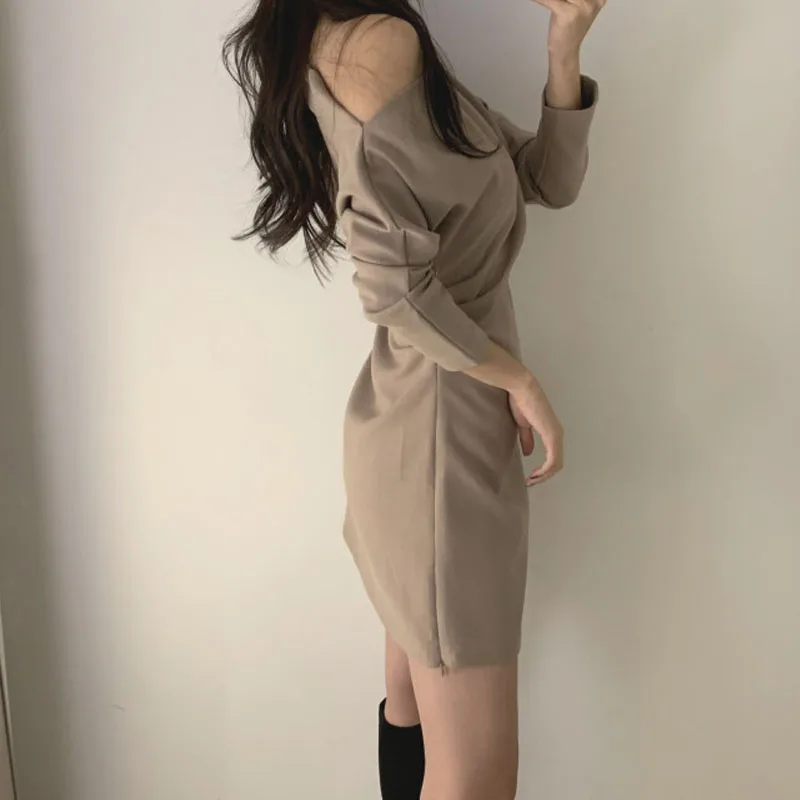 Korean Strapless Sexy Mini Dress Women 2020 Summer Long Sleeve Office Elegance Party Dresses Vestidos