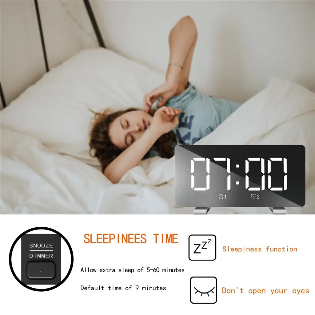 Fashion Boutique New LED Electronic Snooze Alarm Clock Office Bedroom Bedside Digital Display Temperature Clock Home Decoration