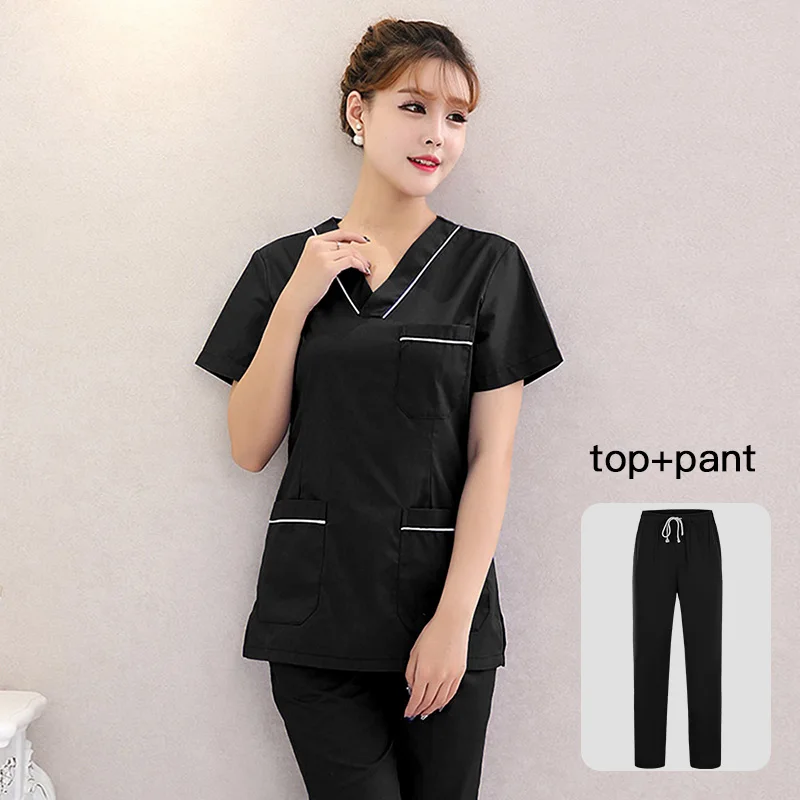 

high quality V-neck Splicing Scrubs uniform Suit pet shop uniform Beauty salon work clothes scrub set wholesale Custom logo