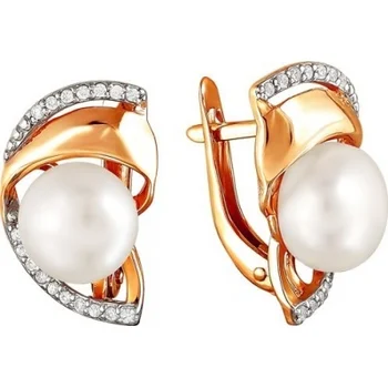 

Примаэксклюзив earrings with pearls and cubic zirconia in red gold