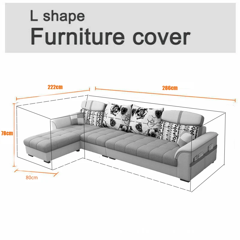 Открытый диван пылезащитный чехол для ротанга стол куб стол и угловой диван водонепроницаемый дождь сад патио защитный чехол - Цвет: 222x286x78cm