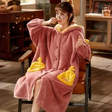 Женская одежда для сна зимняя Пижама; Одежда усиление с капюшоном
