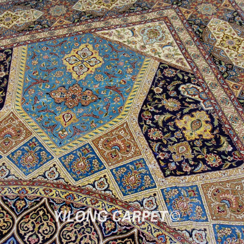Yilong 10'x14' Vantage турецкий Шелковый Коврик Большой античный ручной работы hereke ковер (TJ071A)