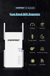 Repetidor de sinal wi fi de 5 ghz, extensor 1200 mbps, amplificador de sinal de longo alcance 2100 ac, otimizador e intensificador de rede sem fio
