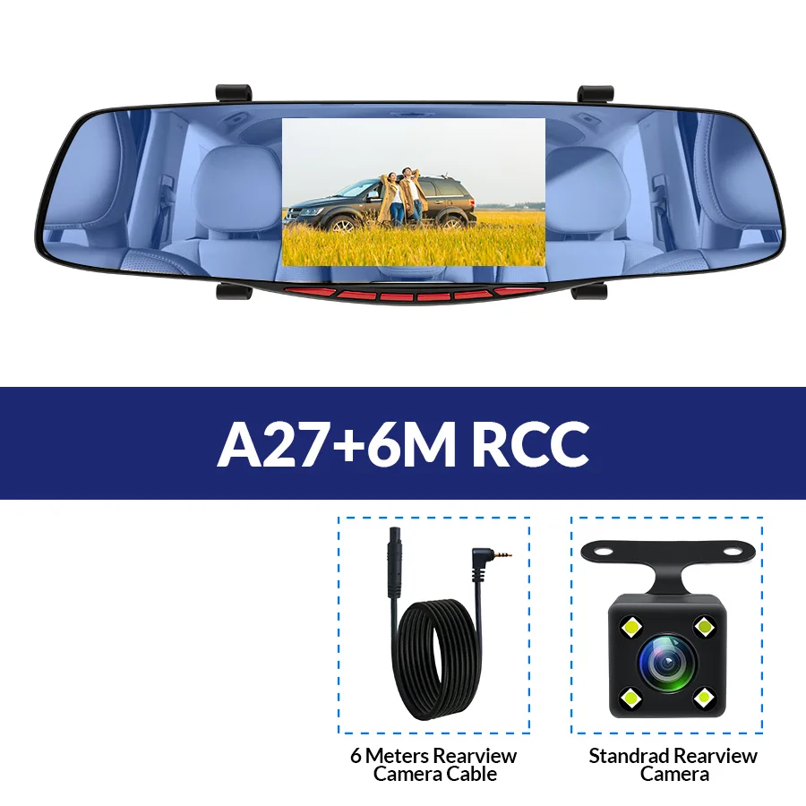A27-6M RCC E-ACE A27 5,0 дюймов автомобильная видеокамера 1080P FHD Регистратор Автомобильный видеорегистратор Передняя и зеркало задней камеры Dvr Автомобильная видеорегистратор - Название цвета: A27-6M RCC