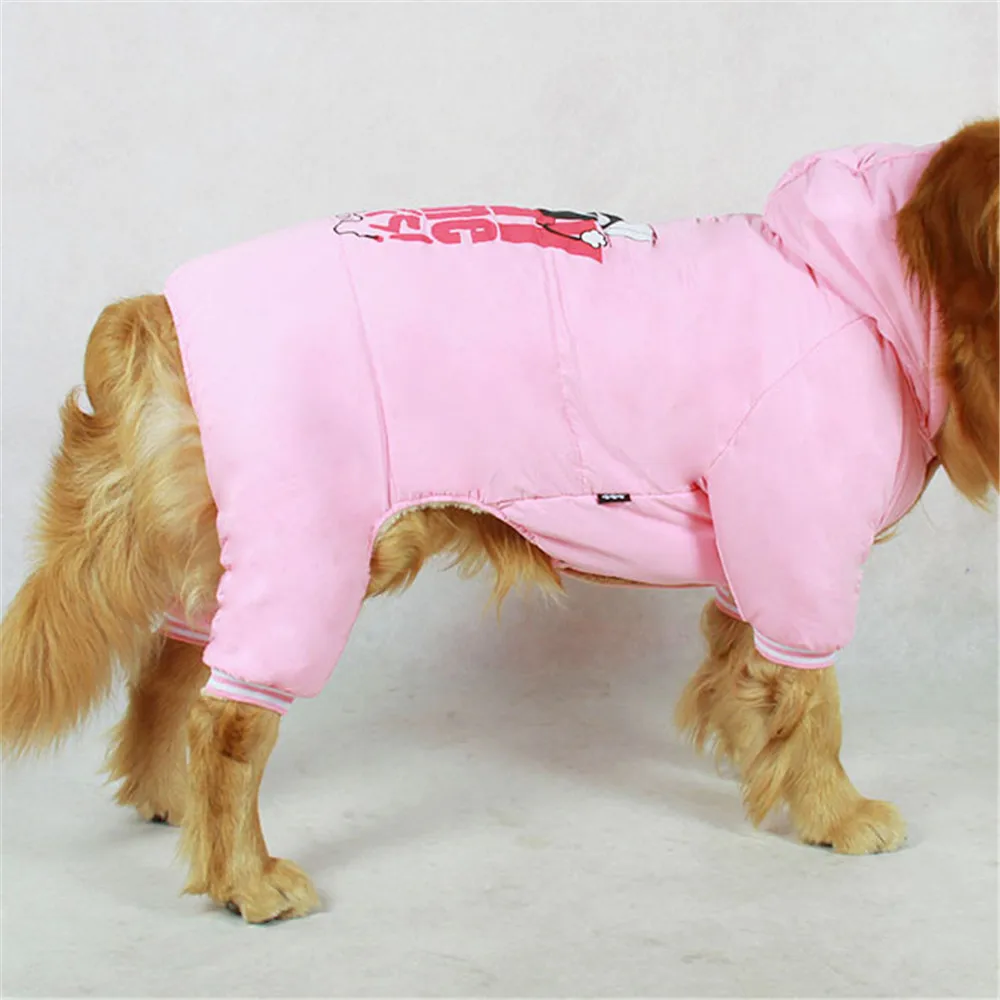 Cartoon Dog Coat Winter Fleece Lined Warm Dog Jacket Winter Christmas Clothes Cold Weather Pink Blue Pet Clothes Honden Kleding