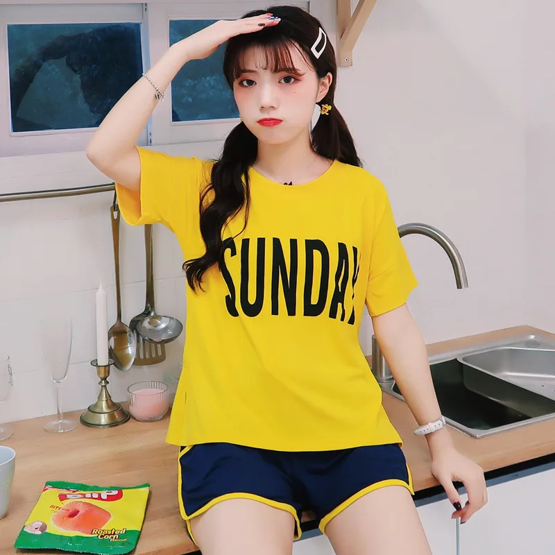 

2019 Summer New Style Pajamas Female Summer Korean-style Short Sleeve Homewear Set 736 # M -Xxl
