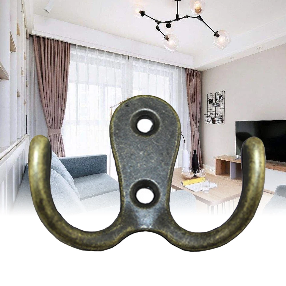 

20pcs/pack Utility Hat Durable Rustic Coat Wall Mount Bedroom Double Prong Cloth Hanger Retro Cabinet Robe Hook With Screws Home