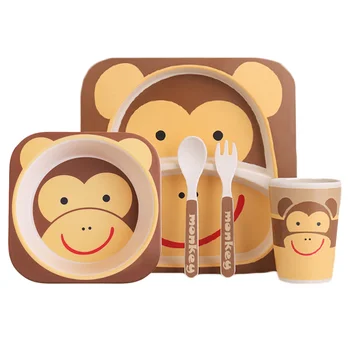 

1 Set/5pcs Monkey Pattern Kids Flatware Lovely Children Tableware Set Cretive Dinnerware for Home Daily Use