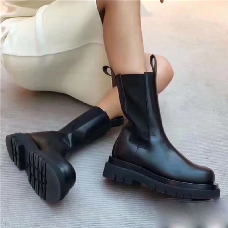 2022 Nieuwe Winter Lederen Chelsea Laarzen Vrouwen Platform Enkellaarsjes  Platte Botas Mujer Dames Slip On Korte Laarsjes|Ankle Boots| - AliExpress