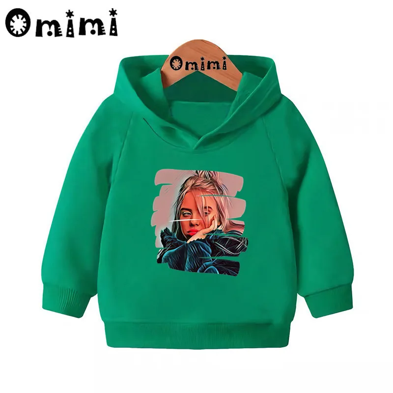 Детские толстовки Billie Eilish в стиле хип-хоп; Детские повседневные толстовки с капюшоном; пуловер для малышей; топы для девочек и мальчиков; осенняя одежда; KMT4545