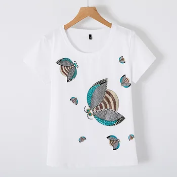 

2020 WOMEN The summer t-shirt female a generation of beaded insect round neck Korean version of the wild blouse female