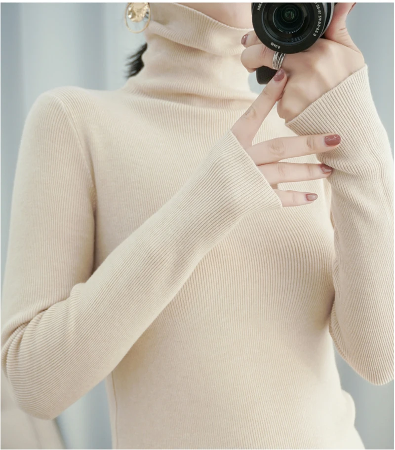 

Autumn women Knitted Turtleneck Sweater Casual Soft Turtleneck Jumper Fashion Slim Femme Elasticity Pullovers