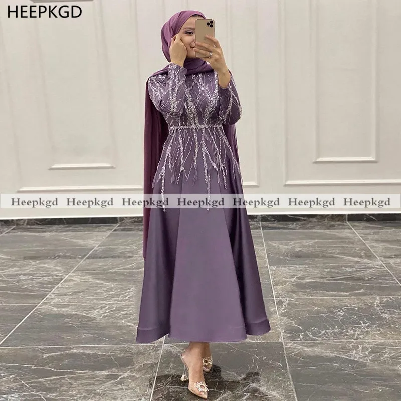 Luxury Beads Long Sleeves Muslim 2021 Evening Dress A Line Angle Length Arabic Formal Occasion Party Gowns Custom Made plus size evening gowns Evening Dresses