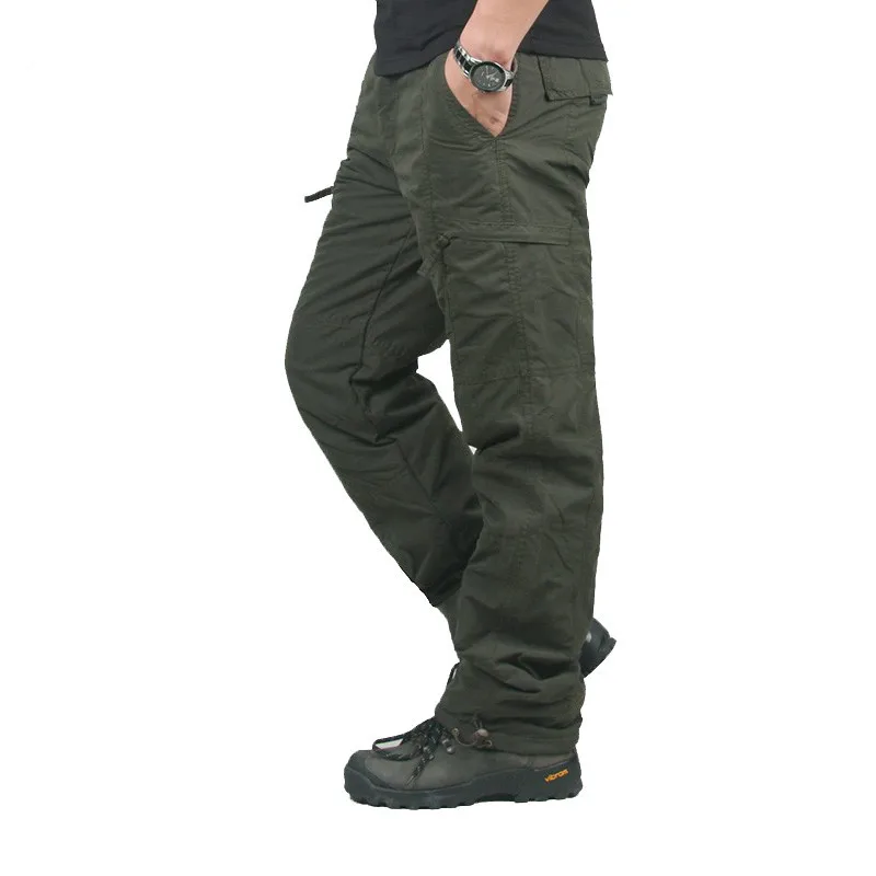 Army green Мужские зимние двухслойные красивые штаны, популярные красивые теплые мешковатые штаны, хлопковые брюки для мужчин, мужские военные камуфляжные тактические штаны - Цвет: Army green