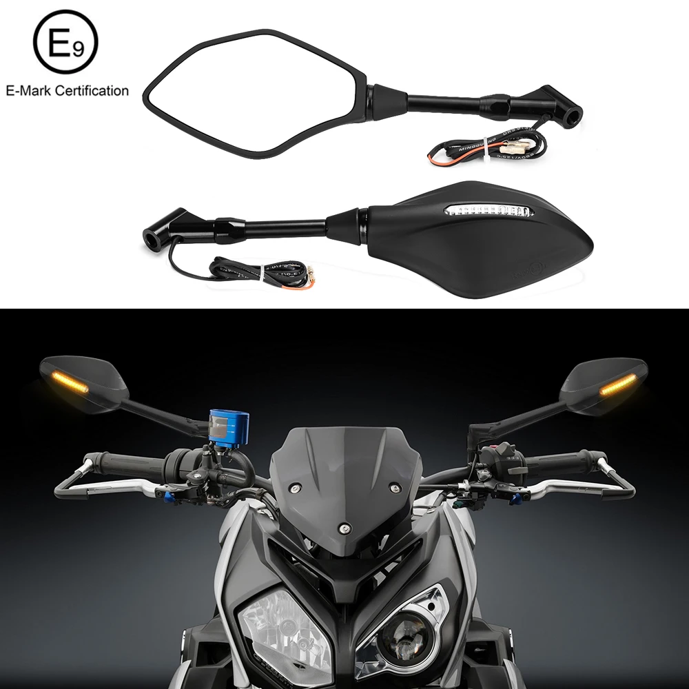 

Motorcycle Mirror E-marked Universal Rear View Mirrors with LED Turn Signal Light for BMW for Kawasaki for Yamaha for Honda