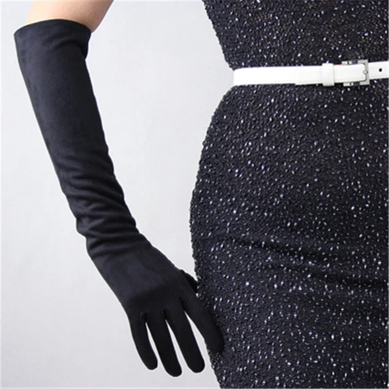 50cm suede black Замшевые перчатки 21 см матовые черные замшевые Женские базовые короткие женские перчатки WJP31 - Цвет: 50cm suede black