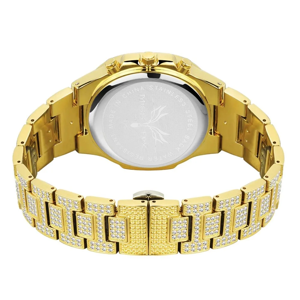 MISSFOX Man luxury Watch Gold Ice Out Full Diamond Square Wristwatches Double Dial Chronograph Waterproof Watches Mens 2020 dropshipping New auto Lunar phase (9)