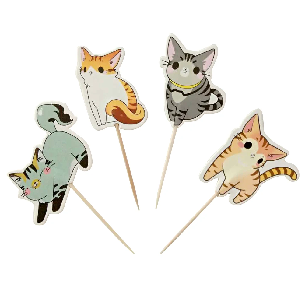 24pcs торт топпера, Автомобильный увлажнитель мультяшная Кошка милый украшения для выпечки палочки для торта для печенье торт