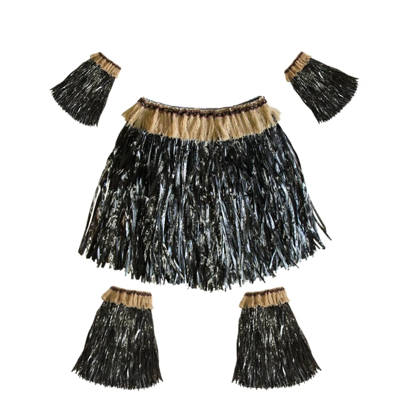 Hawaiian Grass Skirt Suit Elastic Arm Sleeve Feet Cover Grass Skirt Hula Dance Costume Beach Summer Holiday Wedding Party Favor - Цвет: Black