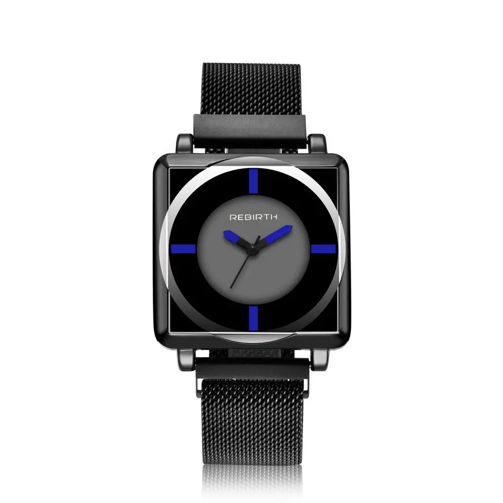 blue REBIRTH женские часы квадратные модные часы для женщин бизнес Женские часы для женщин модный простой браслет bayan kol saati - Цвет: blue