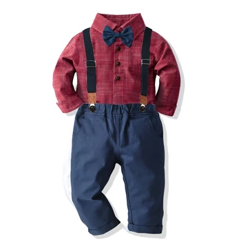 

Toddler Boys Clothes 1 2 3 4 5 6 Years Kids Formal Suit Shirt + Navy Pants + Belt 4 Piece Children Party Outfits Fall Costume