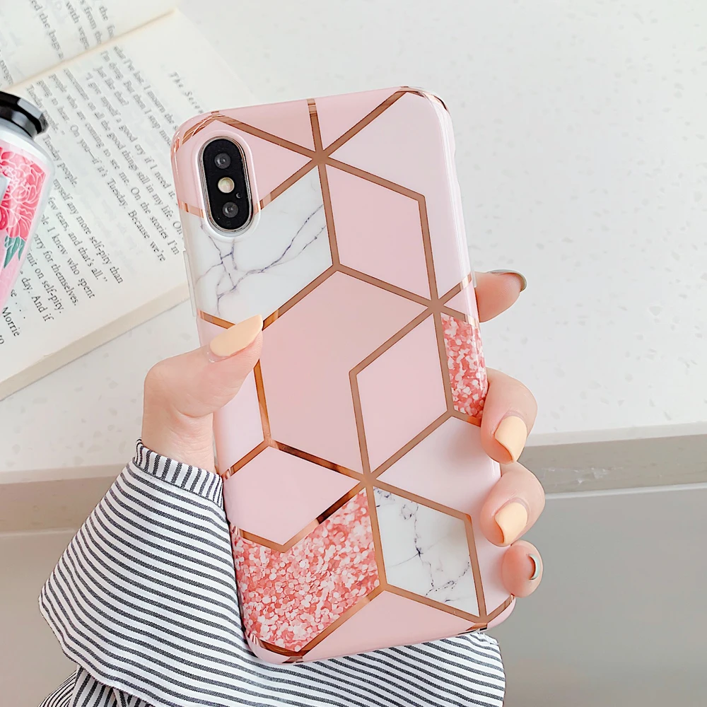 LACK Luxury Plating Line Geometric Marble Phone Case For iPhone 11 11Pro Max X XS Max XR 6 6S 7 8Plus Colorful Texture Cover