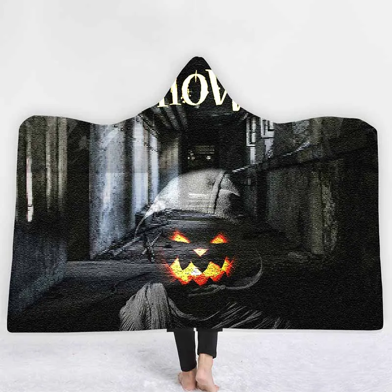 Праздничная Тыква с надписью Happy Halloween одеяло с капюшоном бархатные двойные Слои для дивана, из микрофибры Одеяло мягкие пледы Одеяло верхняя детская одежда