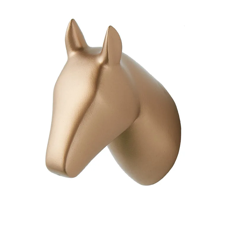 Крючок с головой животного креативный скандинавский крючок для ключей настенное украшение для дома Смола пробивая жираф-олень лошадь слон - Цвет: horse gold