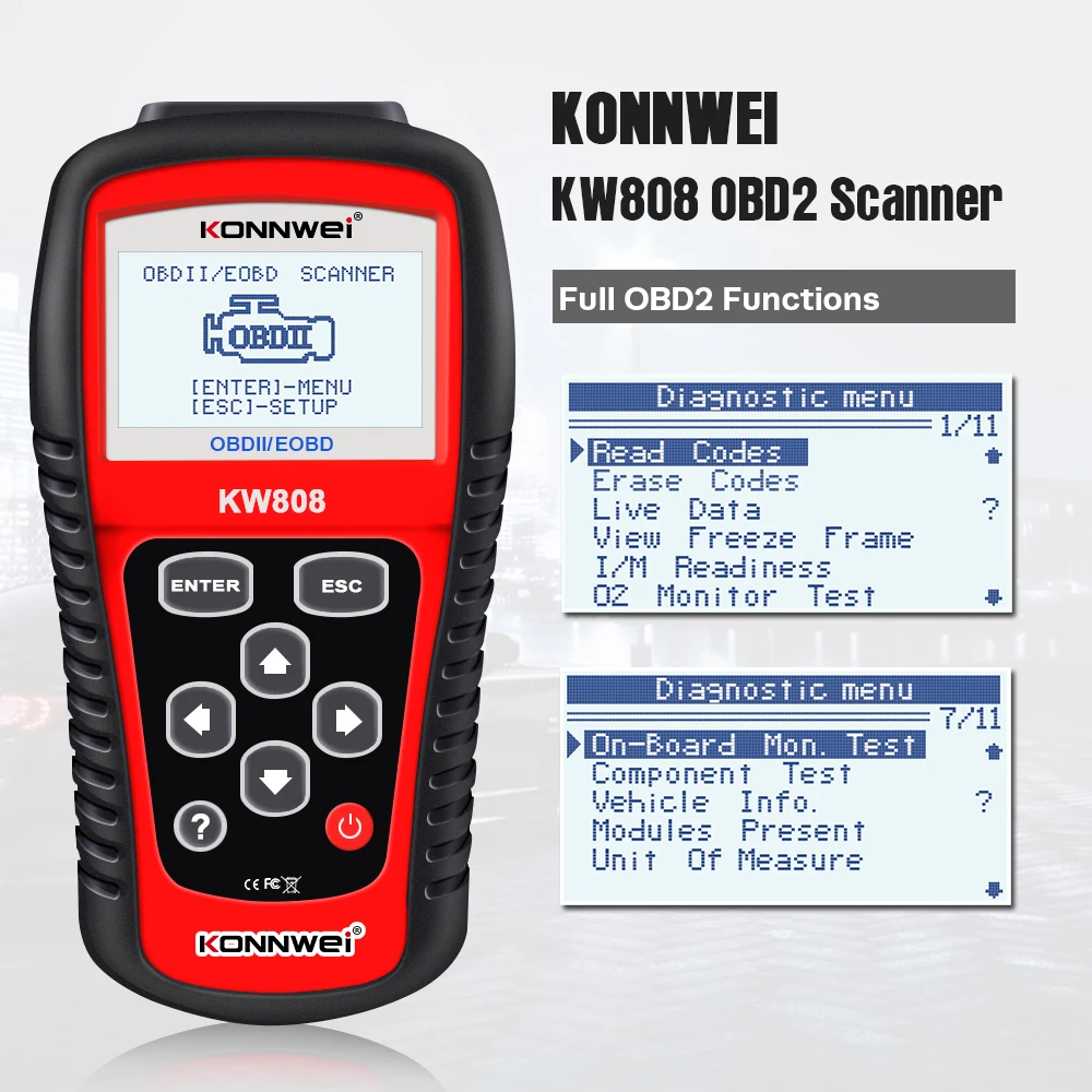 KONNWE KW808 OBD2 сканер диагностический инструмент для считывания кодов сброса