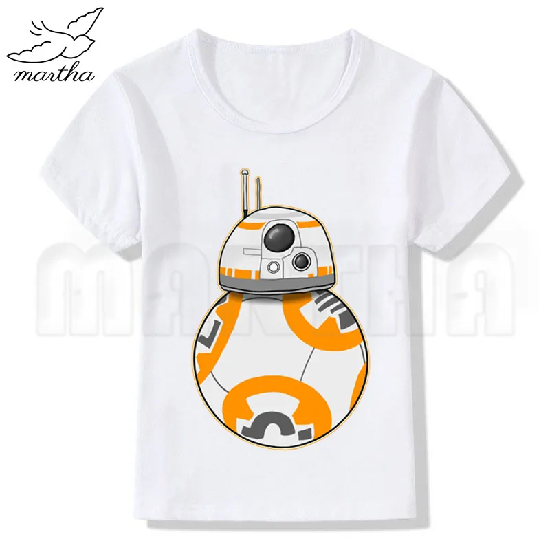 Звездные войны bb8, белая футболка для маленьких девочек летние повседневные футболки с короткими рукавами для мальчиков детские модные топы, летняя футболка для девочек