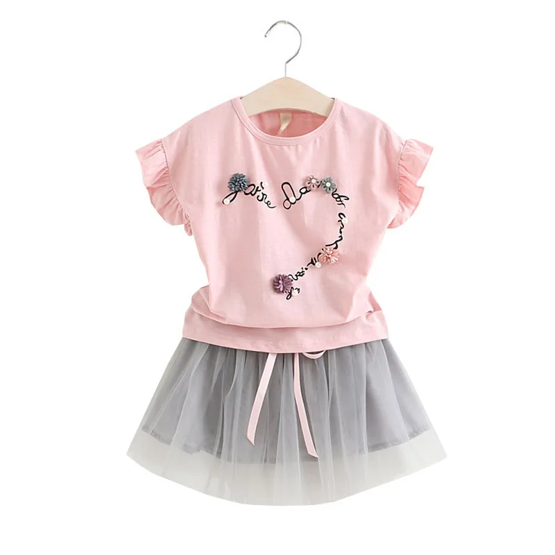 pink BZ139 Humor bear/комплекты одежды для девочек Новая летняя Модная стильная футболка со звездами и блестками+ платье комплекты одежды для девочек из 2 предметов детская одежда - Цвет: pink BZ139