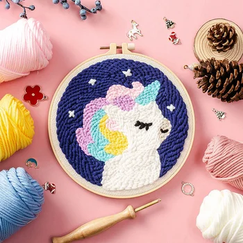 

Unicorn DIY Punch Needle Embroidery Kit with Hoop Needlework Handwork Cross Stitch for Beginner Handmade Art Craft Home Decor