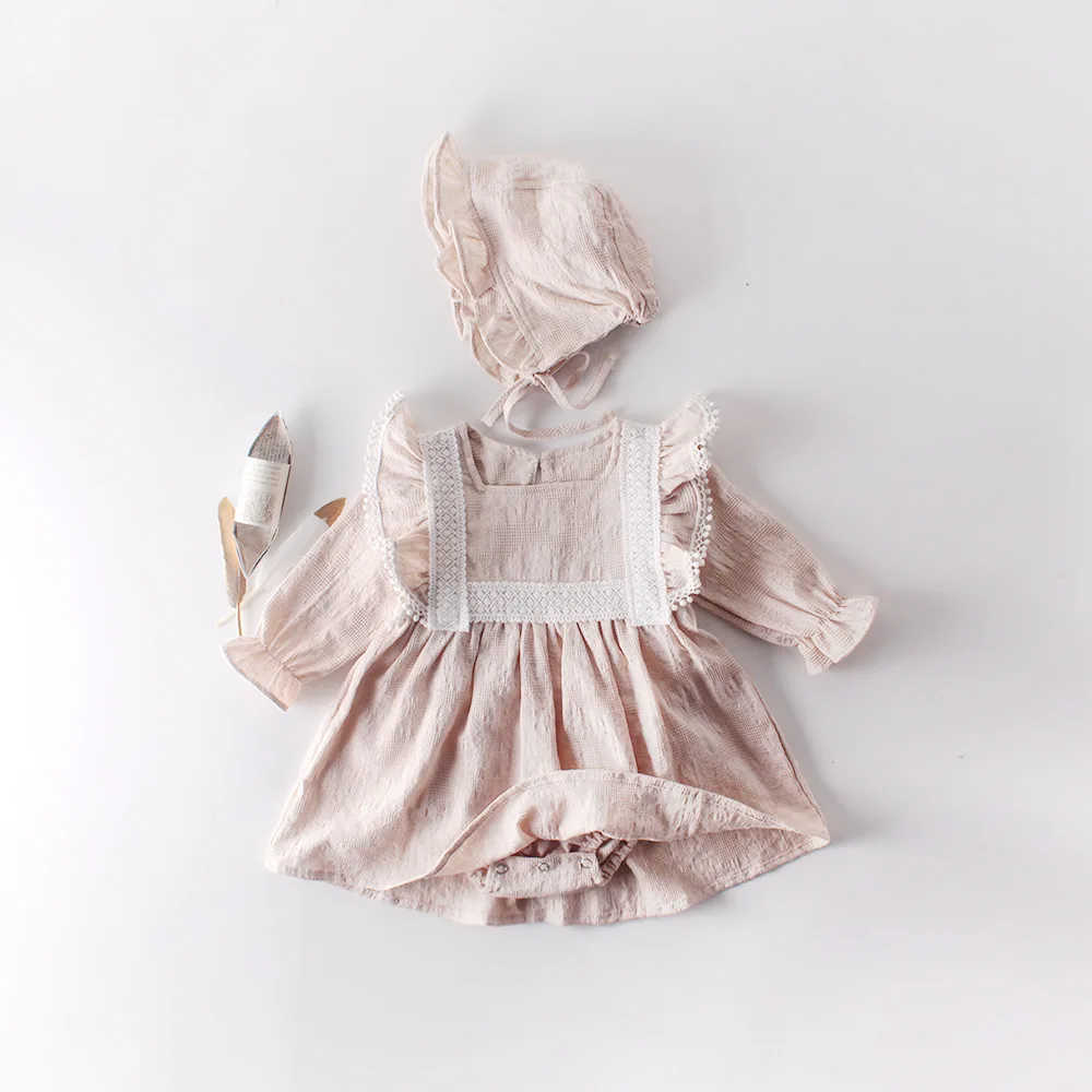 Новинка года; одежда для маленьких девочек; Весенний Детский комбинезон с длинными рукавами для девочек; Одежда для новорожденных; кружевная одежда принцессы для дня рождения - Цвет: 91007 Beige