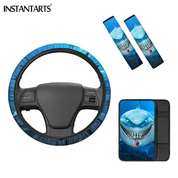 

INSTANTARTS 3D Shark Prints Cool Seat Belt Cover Men Women Gifts Luxury High Quality Non-slip Car Interior Steering Wheel Covers