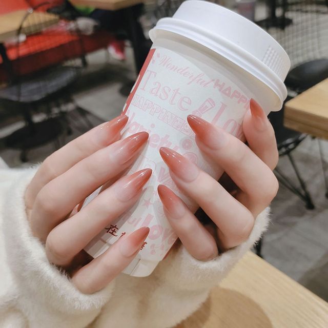 Artificial False Nails with Glue Milk Tea Gradients Long Stiletto Designs Manicure Art Patch Tips Fake Nails Press on Nail