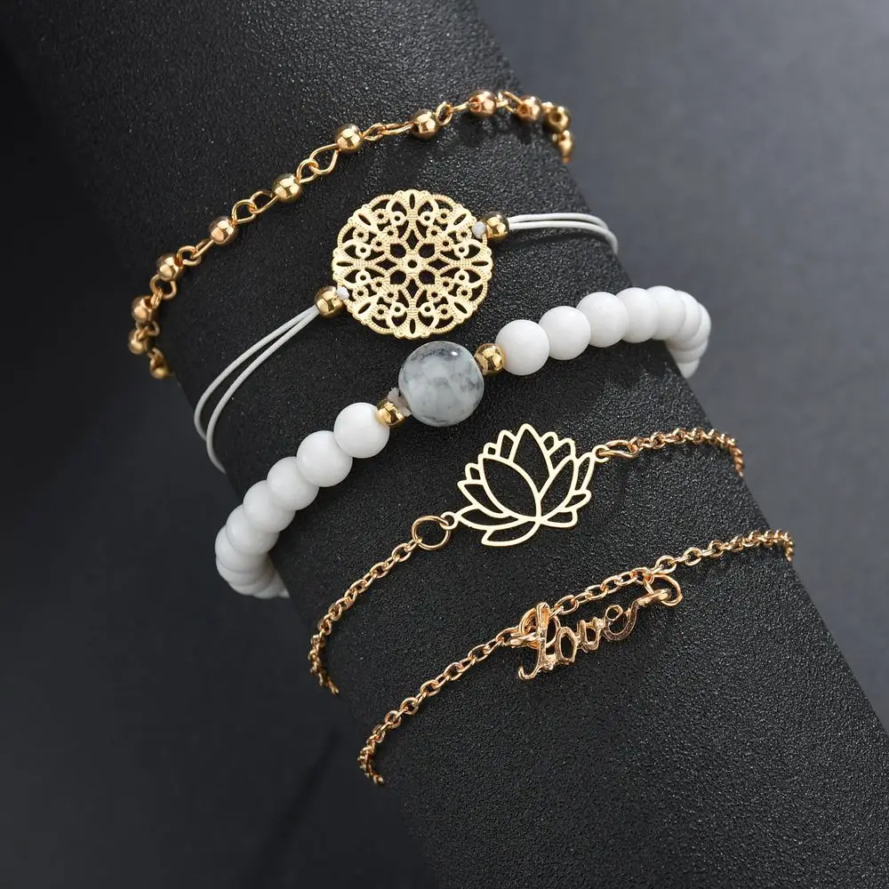 Многослойный браслет HelloFashion ажурные цветы любовь буквы металлический шар из